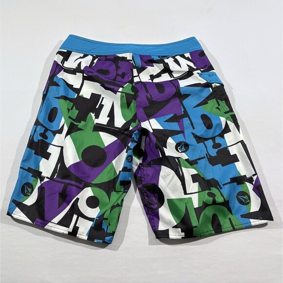 Volcom Board Shorts Men Blue Bright Graffiti Print Surf Skate Streetwear Sz 34 - Picture 7 of 10